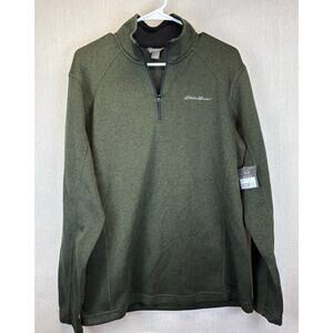 NWT Eddie Bauer Men's Medium quarter-zip Radiator‎ fleece Basil Olive green
